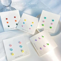 ins fashion colorful heart flower ball stud earrings set cute sweet handmade candy colors earring for women girl summer jewelry