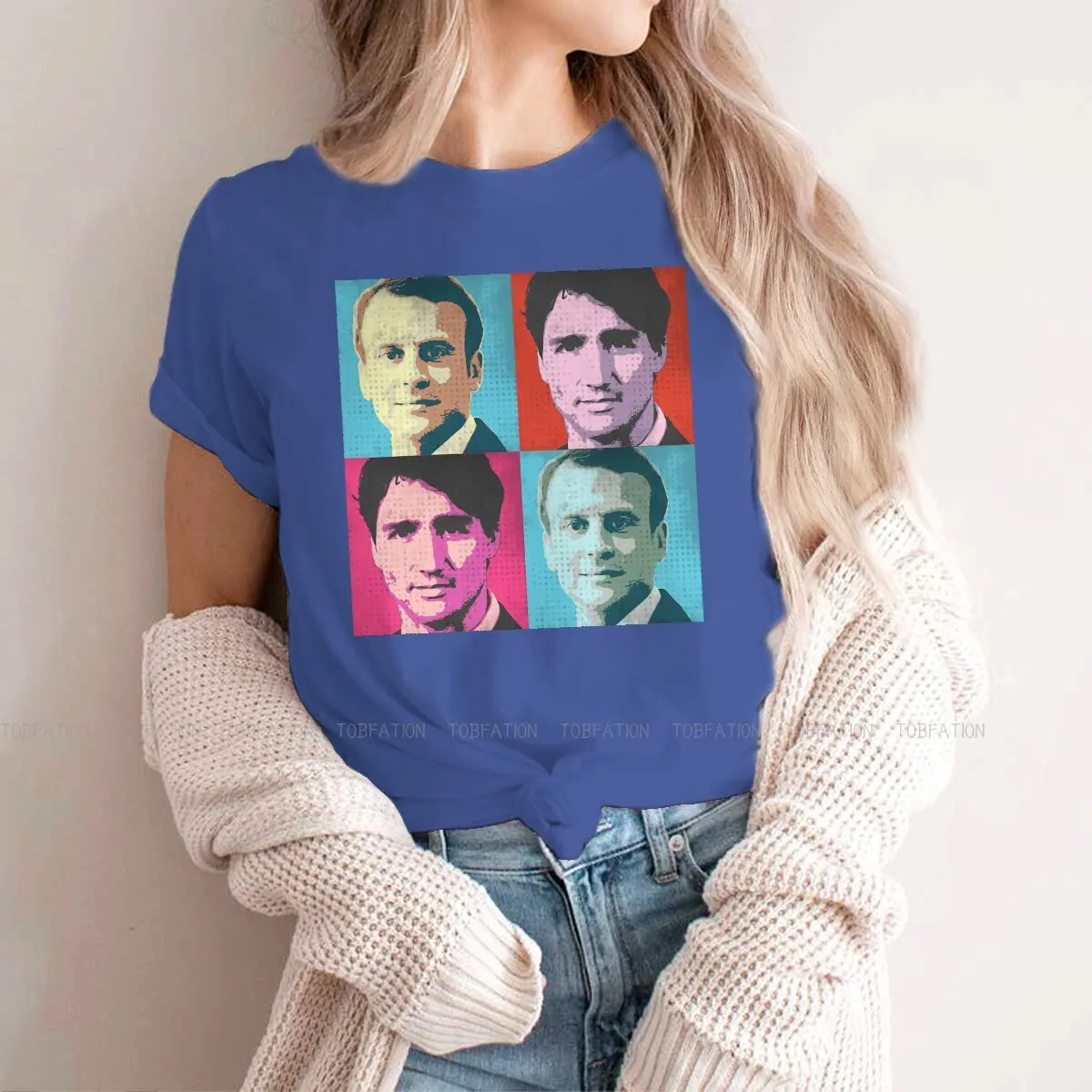 

Макрон восьмой президент 100% хлопок футболки Трюдо и Макрон поп-арт отличительная женская футболка забавная одежда 5XL