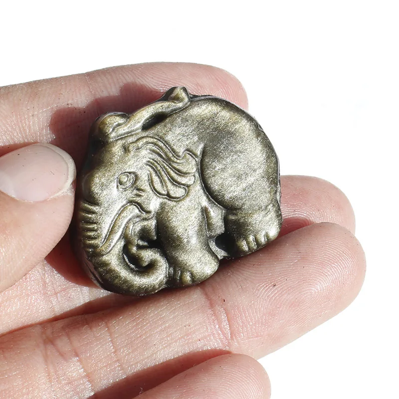 

3 / 5 / 10 Pcs Polished Natural Silver And Golden Obsidian Crystal Elephant