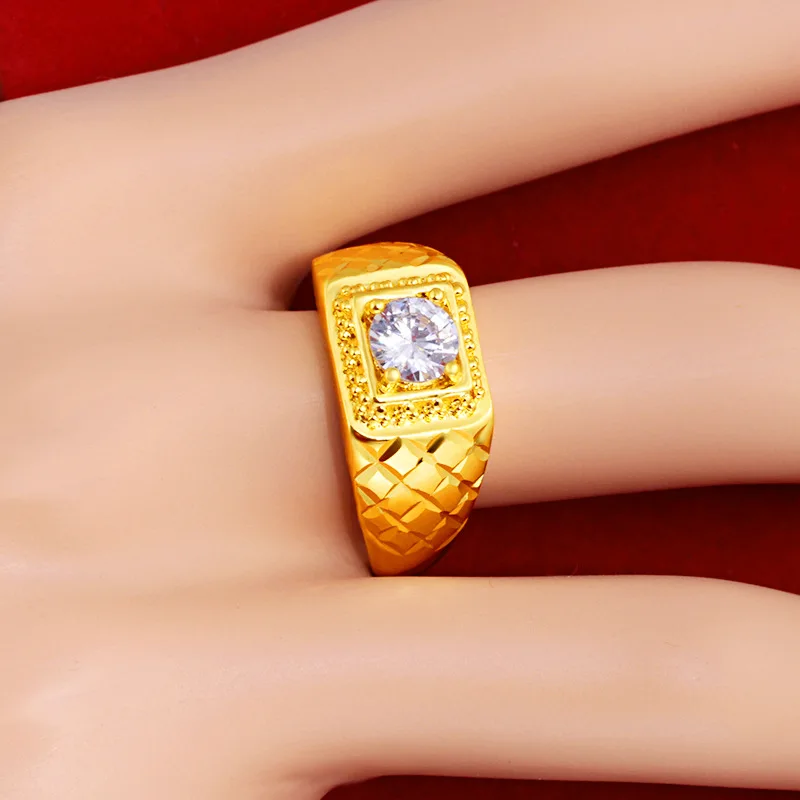 

Gold Zircon Ring Men's Personality Jewelry 24K Real Gold Plated Open Sand Gold Men's Ring Wedding Engagement High Jewelry