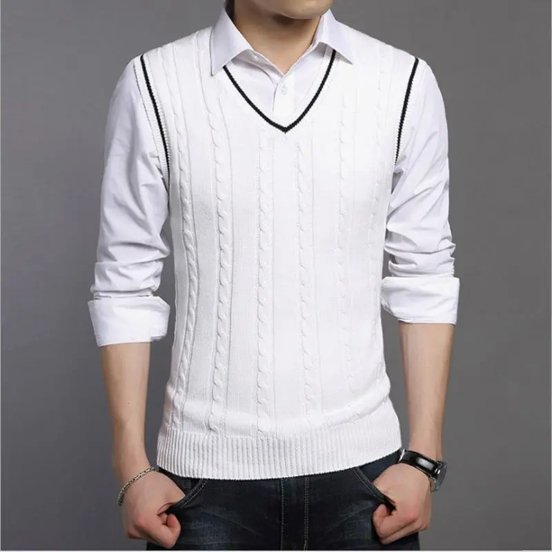 2023 New Autumn Pattern Men's Sweater Vest Retro V-neck Sleeveless Knit Vest Woolen Korean Clothes Student Sweaters G67