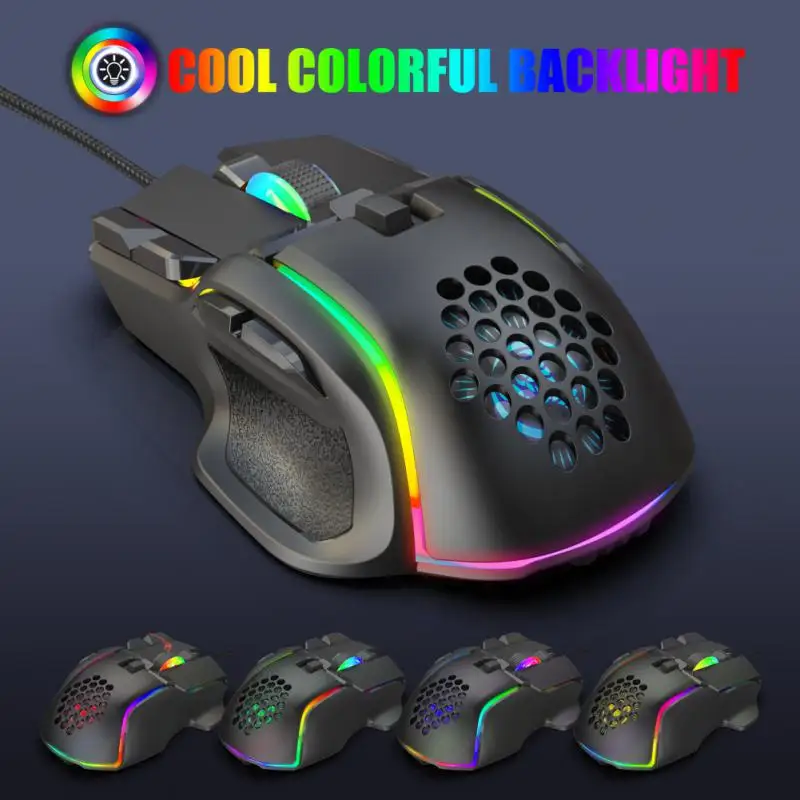

Проводная игровая мышь с 10 кнопками, регулируемая компьютерная RGB светящаяся мышь, макропрограммируемый кабель, ТВ, торговая мышь для ноутб...