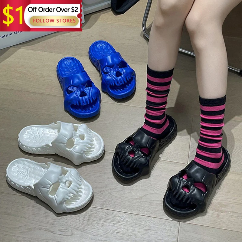 

New Personalized Skull Design Men Slippers 2023 Summer Outdoor Fun Novelty Slide Thick Sole Platform Beach Non-slip Women Sandal