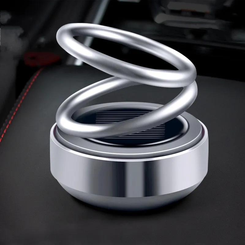 

Solar Energy Car Aromatherapy Air Freshener Double Rings Rotary Suspension Rotating Dashboard Ornament Auto Diffuser Perfume