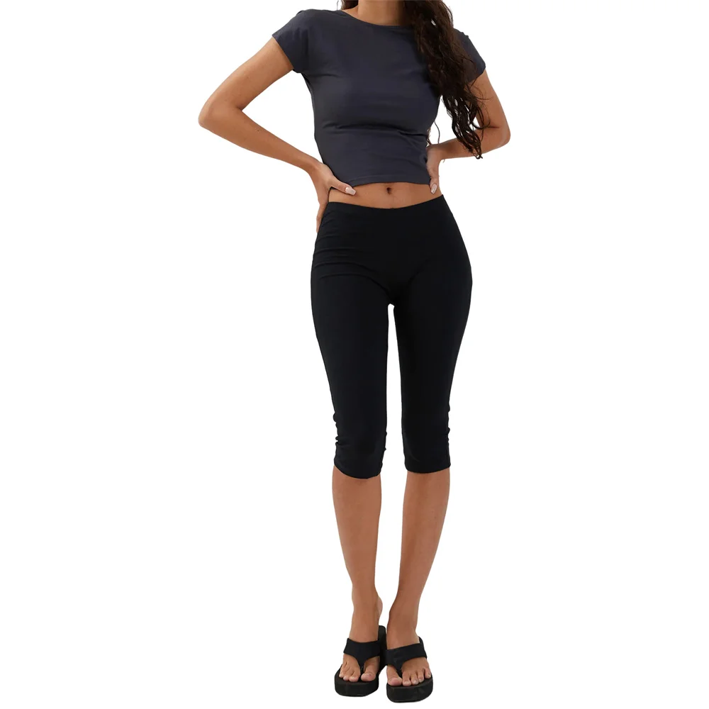 

Women's Capri Dress Pants Yoga Pants with Mid Waist Slacks Stretchy Cuff Pants Business Casual