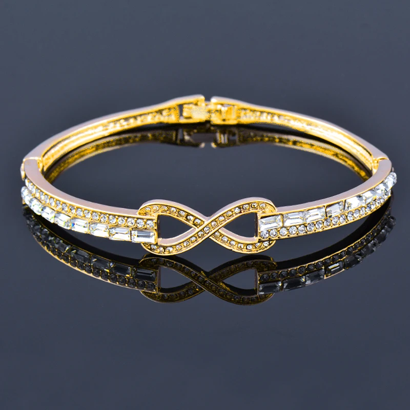

KIOOZOL Classic Cubic Zirconia Infinity Hollow Bangle Women's Bracelet Rose Gold Silver Color Wedding Jewelry 2022 Trend 471 KO1