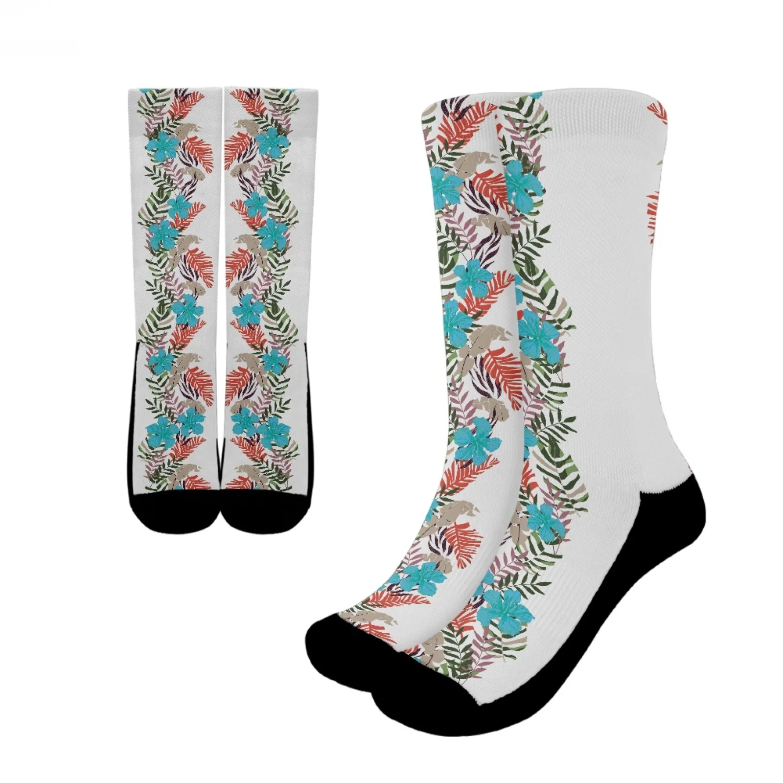 

Polynesian Tribal Samoan Totem Tattoo Samoa Prints High Quality Moisture Wicking Mid-Tube Sports Socks Casual Hibiscus Crew Sock