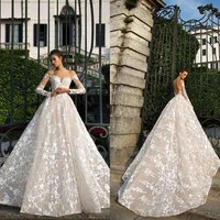exquisite illusion sweetheart wedding dress big backless modern a line bridal gown lace appliques long sleeve vestidos de novia