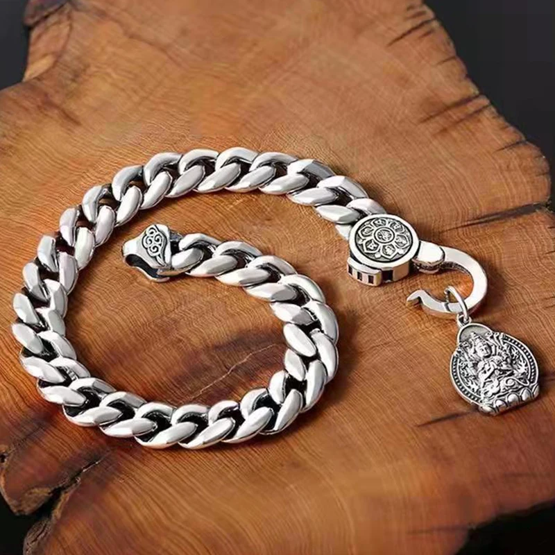 

New Korean Version The Flat Ring Collar Elastic Buckle Bracelet Trendy Male Personality Six-character Mantra Fashion Retro