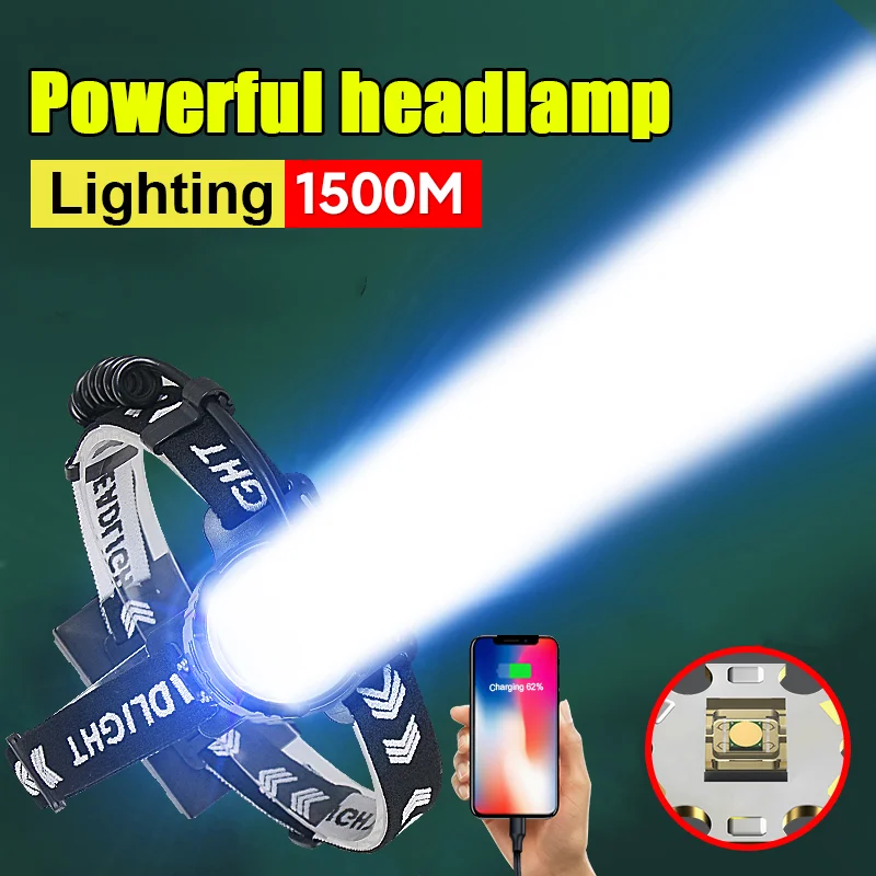 

Newest Powerful Led Headlamp XHP70 Rechargeable Head Flashlights 3 Modes Headlight Zoom 1500M Fishing Camping Head Lantern