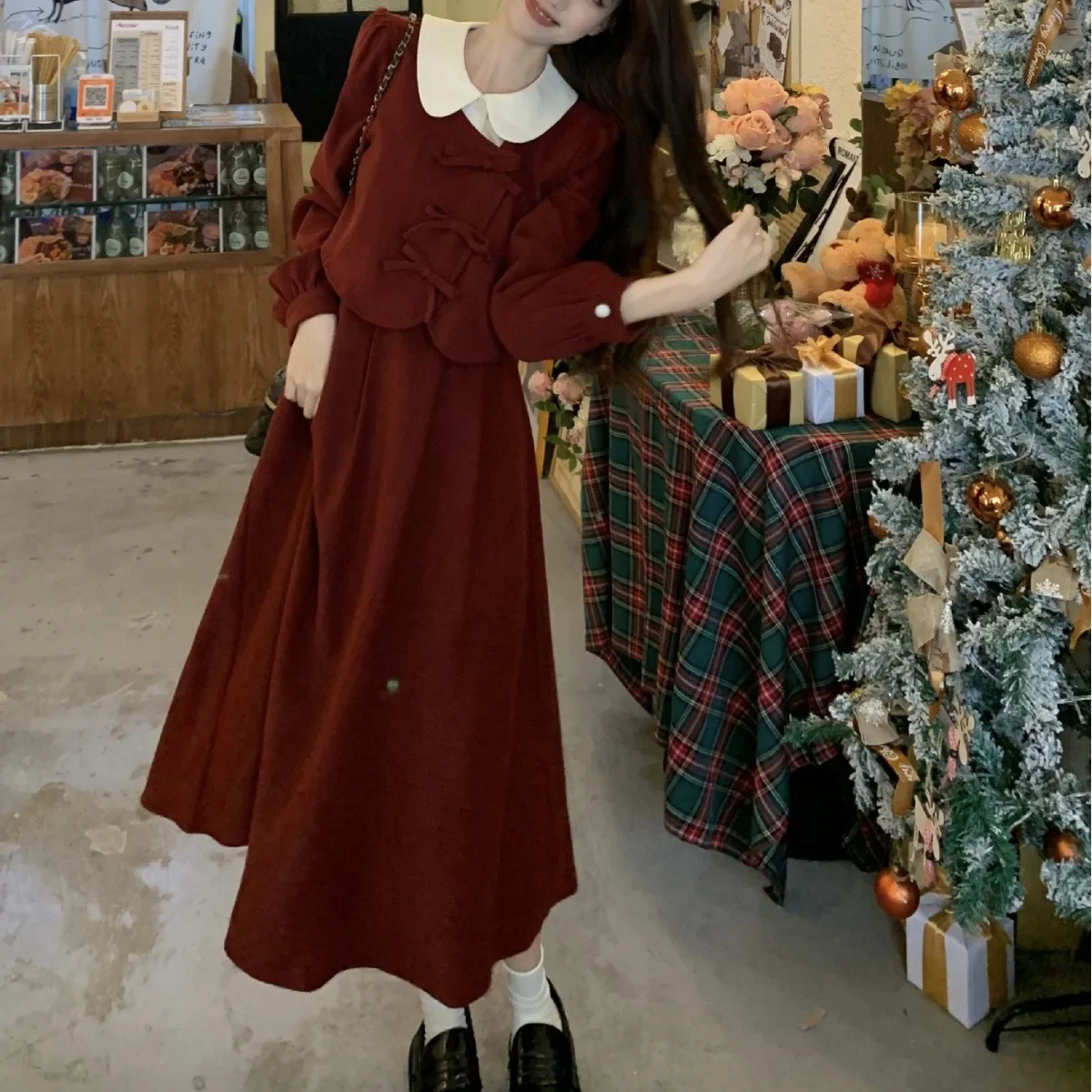 Элегантное платье из двух частей в французском стиле с длинным рукавом женское