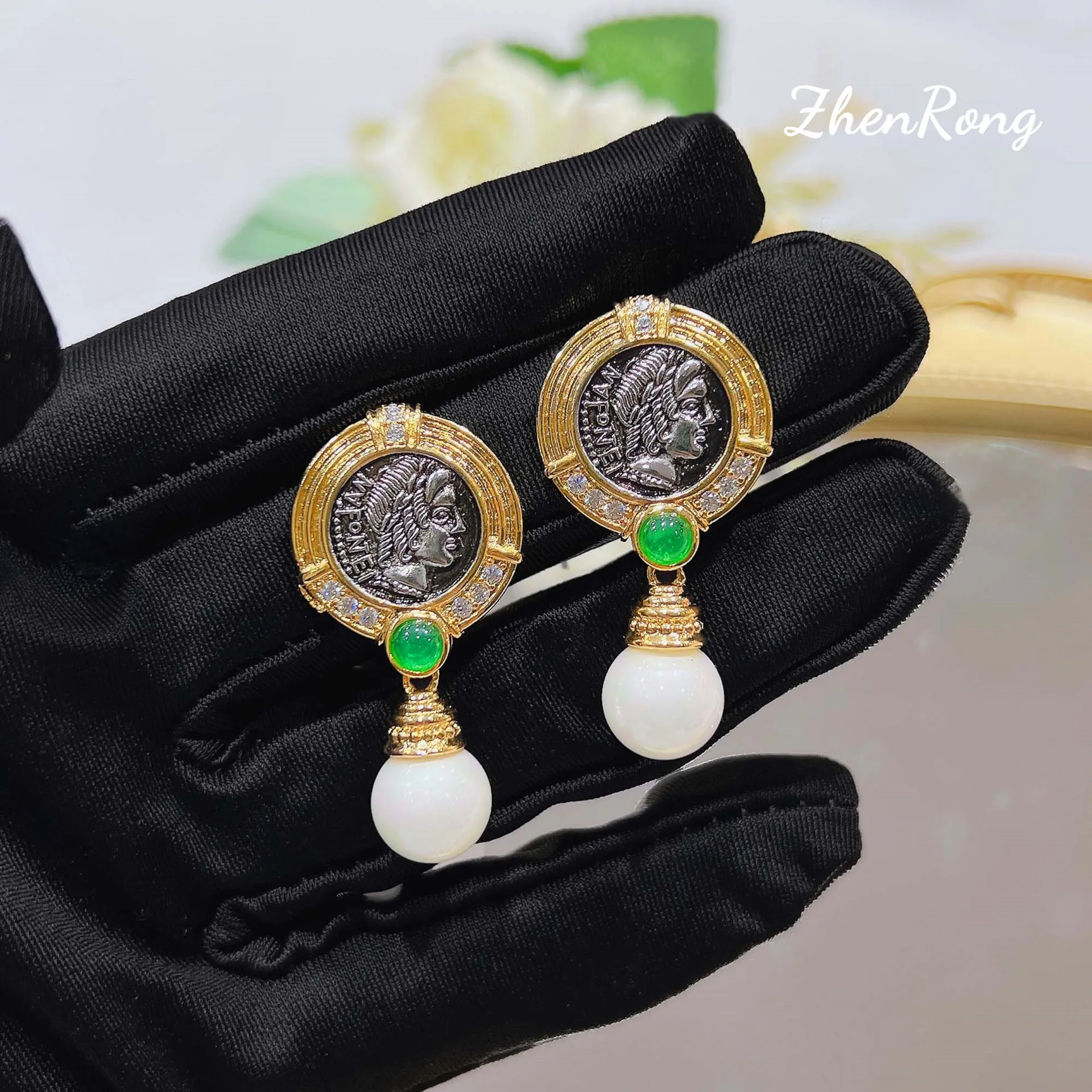 

Vintage Jewelry High Quality Pearl Earrings 2022 Trend New Portrait Carving Gold Color Drop Earring For Women Anniversary Gifts