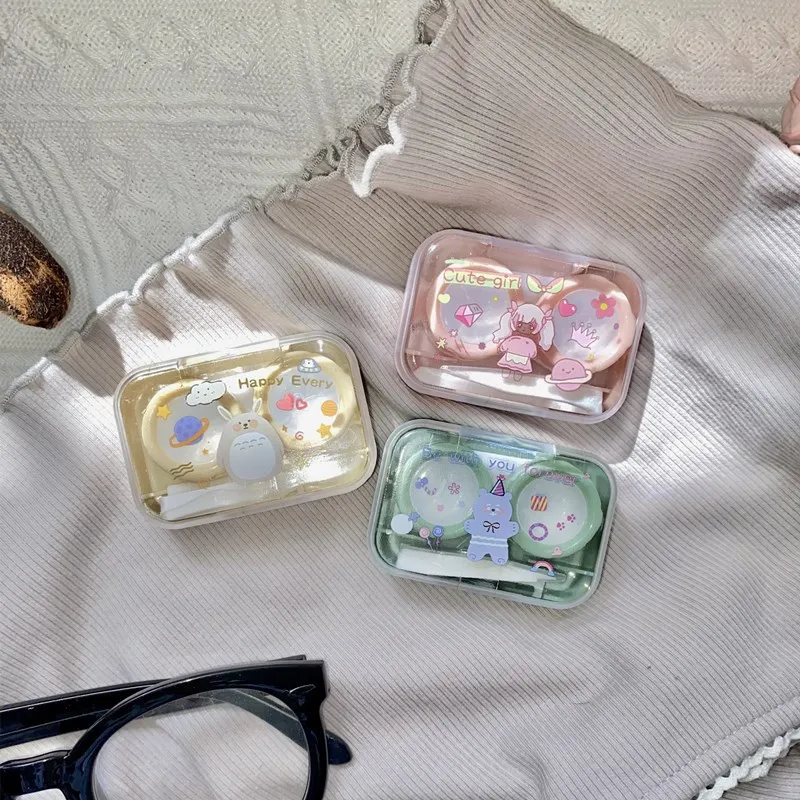 

Cute Bear Girl Cartoon Girl Heart Contact Lens Case Small Portable Personality Partner Double Cosmetic Contact Lens Box