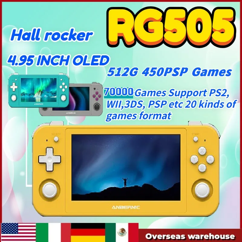

512G ANBERNIC RG505 Handheld Console Game 4.95 Inch Touch Screen Resolution Hall Rocker OLED Touch Screen Android12 70000Games