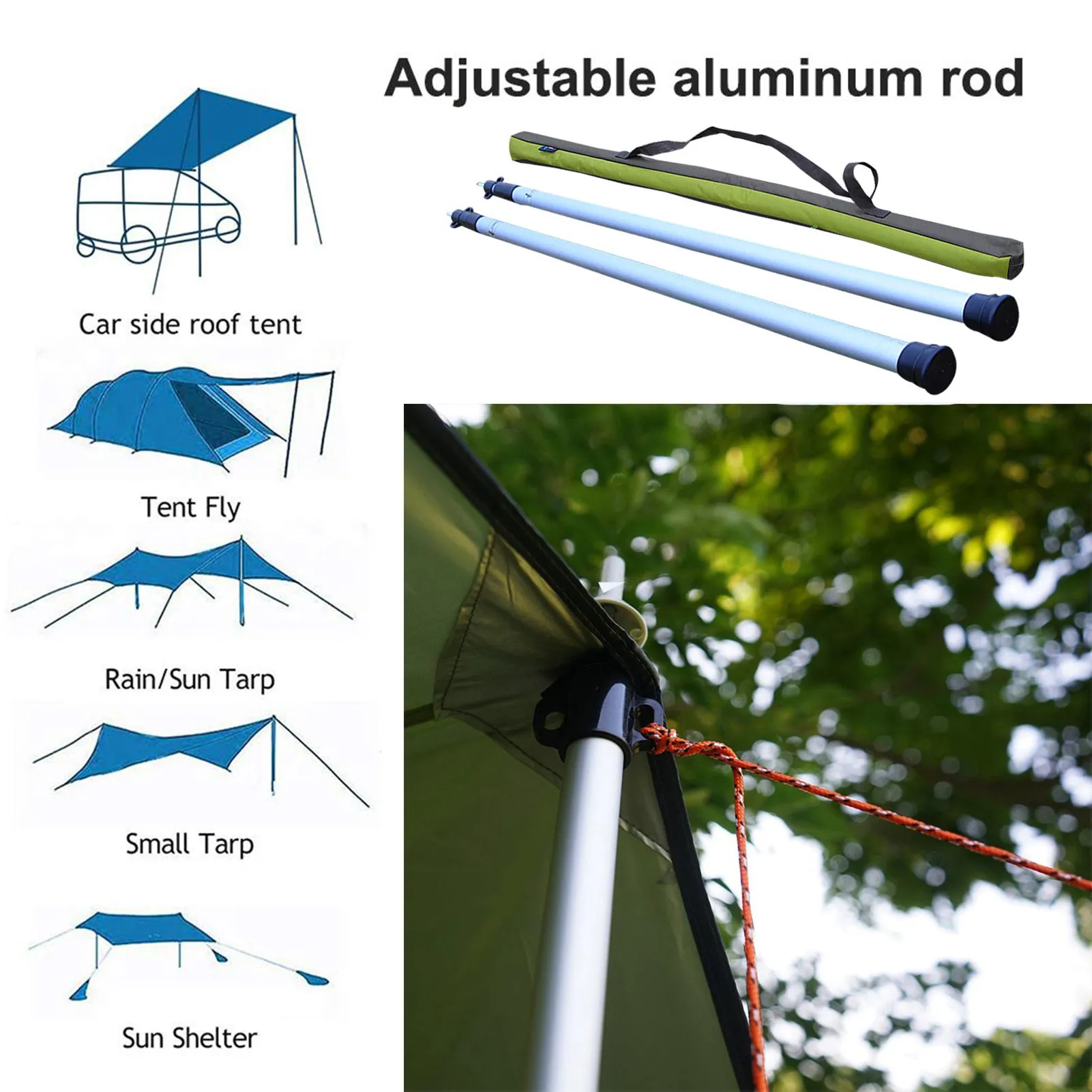 

2Pcs Telescoping Tarp Poles 110 Inch Adjustable Tent Poles Aluminum Camping Tent Rods Removable Awning Poles Camping Top