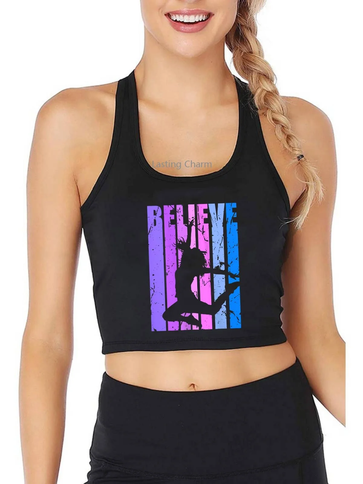 

Womens Believe Motivational Dancing Dancer HipHop Street Dance Cool Tank Tops Summer Sexy Breathable Crop Top Training Camisole