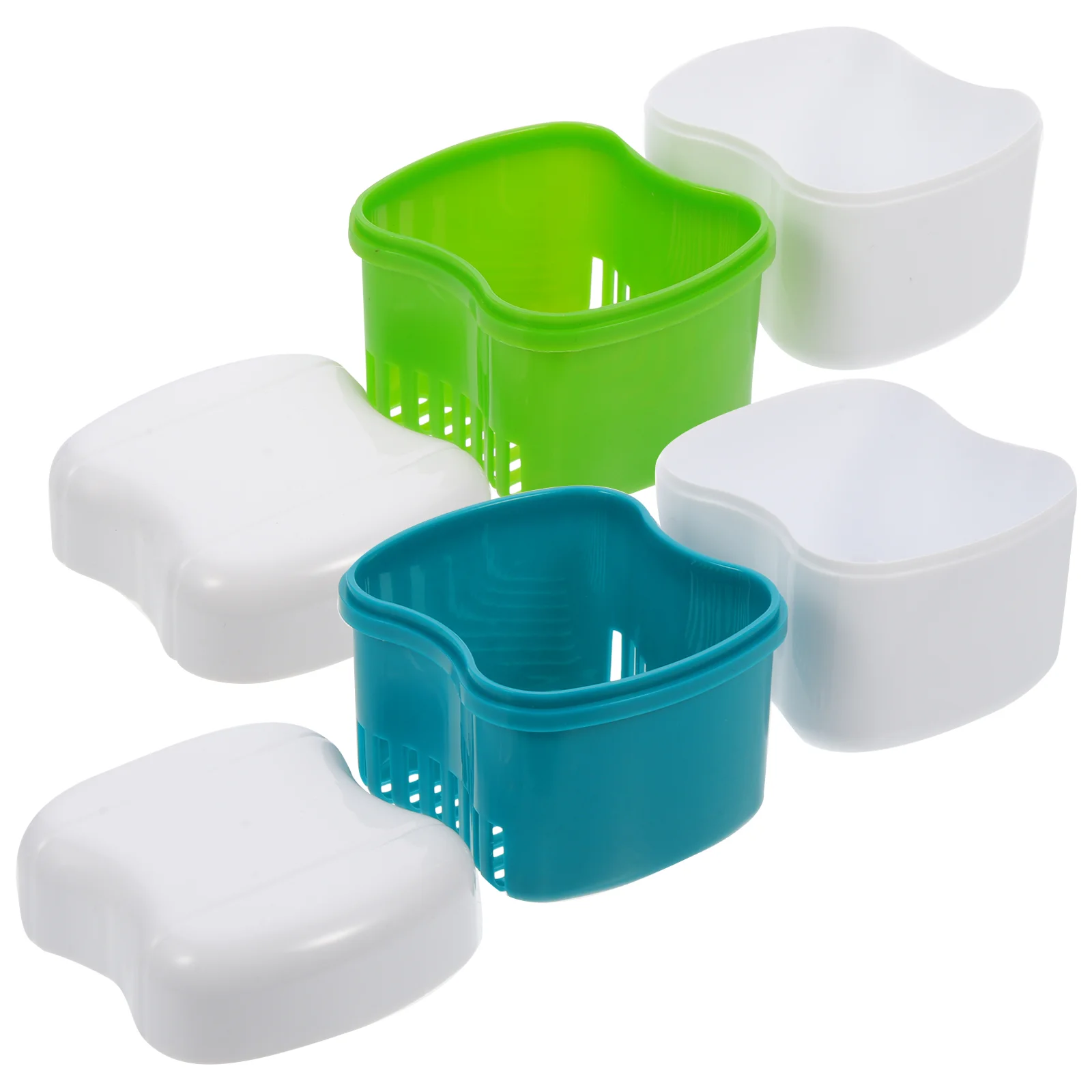 

2 Pcs Denture Box Case Small Containers Case Dental False Teeth Storage Box with Rinsing Basket (Green + Lake Green)