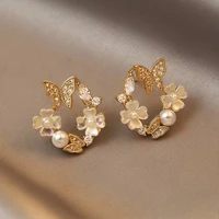 exquisite elegant zircon butterfly pearl ear studs for women round heart butterfly bow knot earrings ladies party jewelry gifts