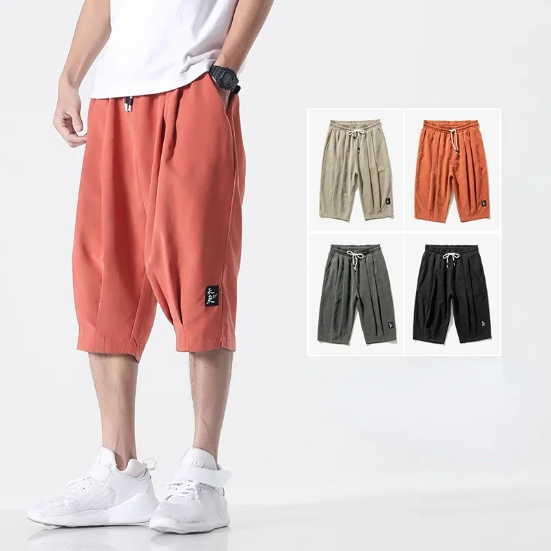 

Summer Harem Pants Men Short Joggers Chinese Style Calf-Length Casual Pants Male Capris Trousers Plus Size 6XL 7XL 8XL
