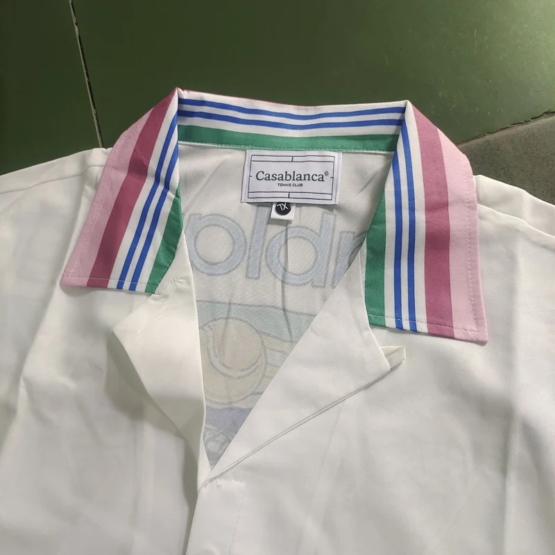 Thin Fabric Casablanca Colorful Stripe Mountain Stadium Shorts Shirt Set Men Women Hawaii Beach Holiday Surf Short Suit