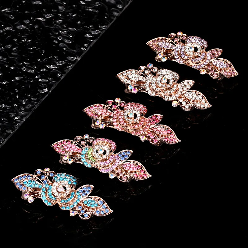 

New Elegant Flower Rhinestone Ponytail Hairpin Headwear Wild Bow Pearl Hair Accessories Spring Alloy Top Clip Ladies Hairpin