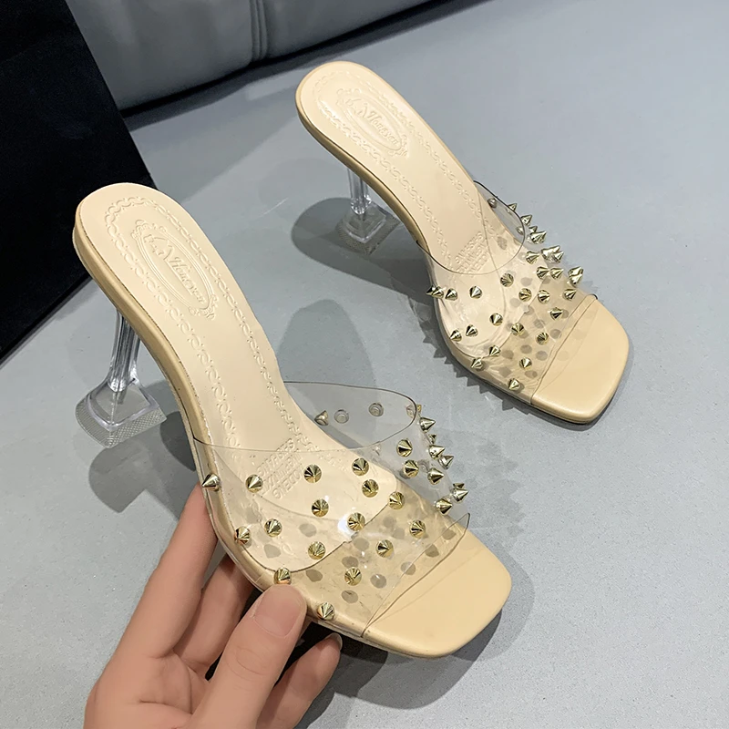 

Transparent High Heels Women Square Toe Sandals Summer Shoes Woman Clear High Pumps Wedding Jelly Buty Damskie Heels Slippers