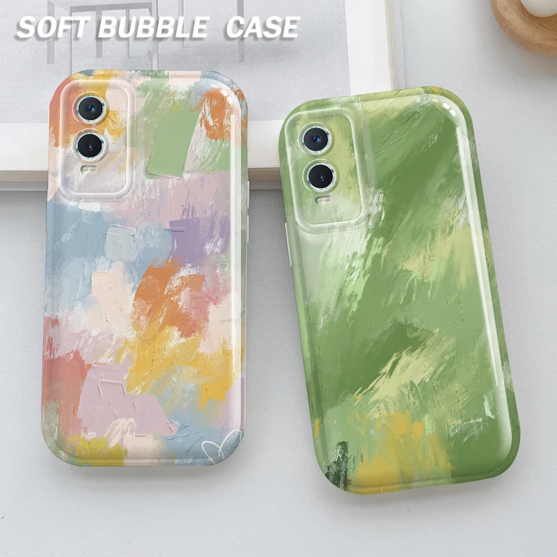

Oil Painting Color Piece Bubble Glossy Air Cushion Soft Cover For vivo Y76S Y74S Y70S Y51S Y70T Y52S Y50 Y30 Y30i iQOO U1 Case