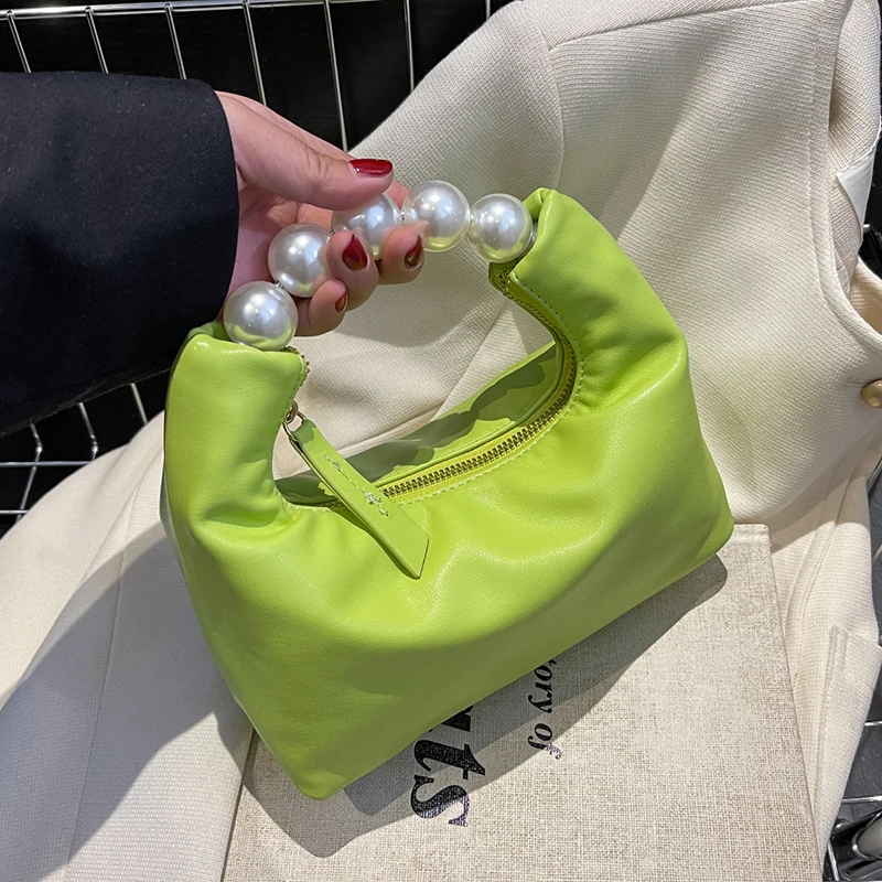 

Pearl Handle Small PU Leather Crossbody Sling Bag 2022 Summer Trendy Fashion Women's Designer Handbag Tote Luxury Shoulder Bags