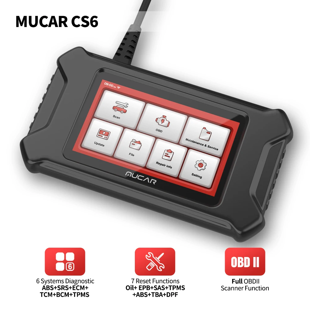 

MUCAR CS6 Professional Auto OBD2 Scanner ABS/SRS/ECM/TCM/TPMS/BCM System Diagnosis Lifetime Free Update 7 Reset Diagnostic Tool
