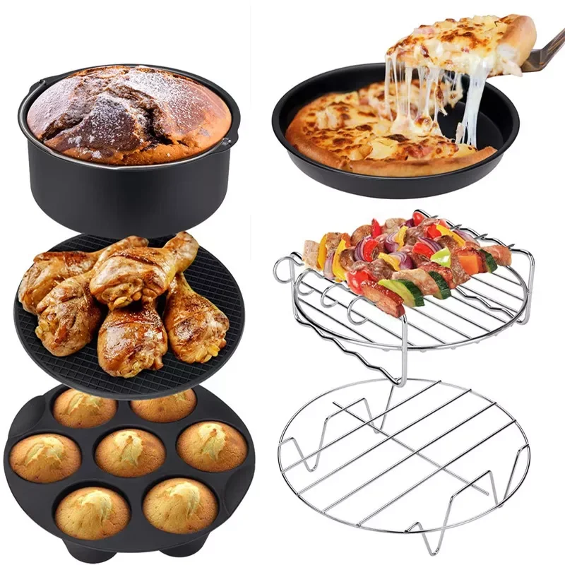 

12pcs Air Fryer Accessories 9 Inch Fit for Airfryer 5.2-6.8QT Baking Basket Pizza Plate Grill Pot Kitchen Cooking Tool for Party
