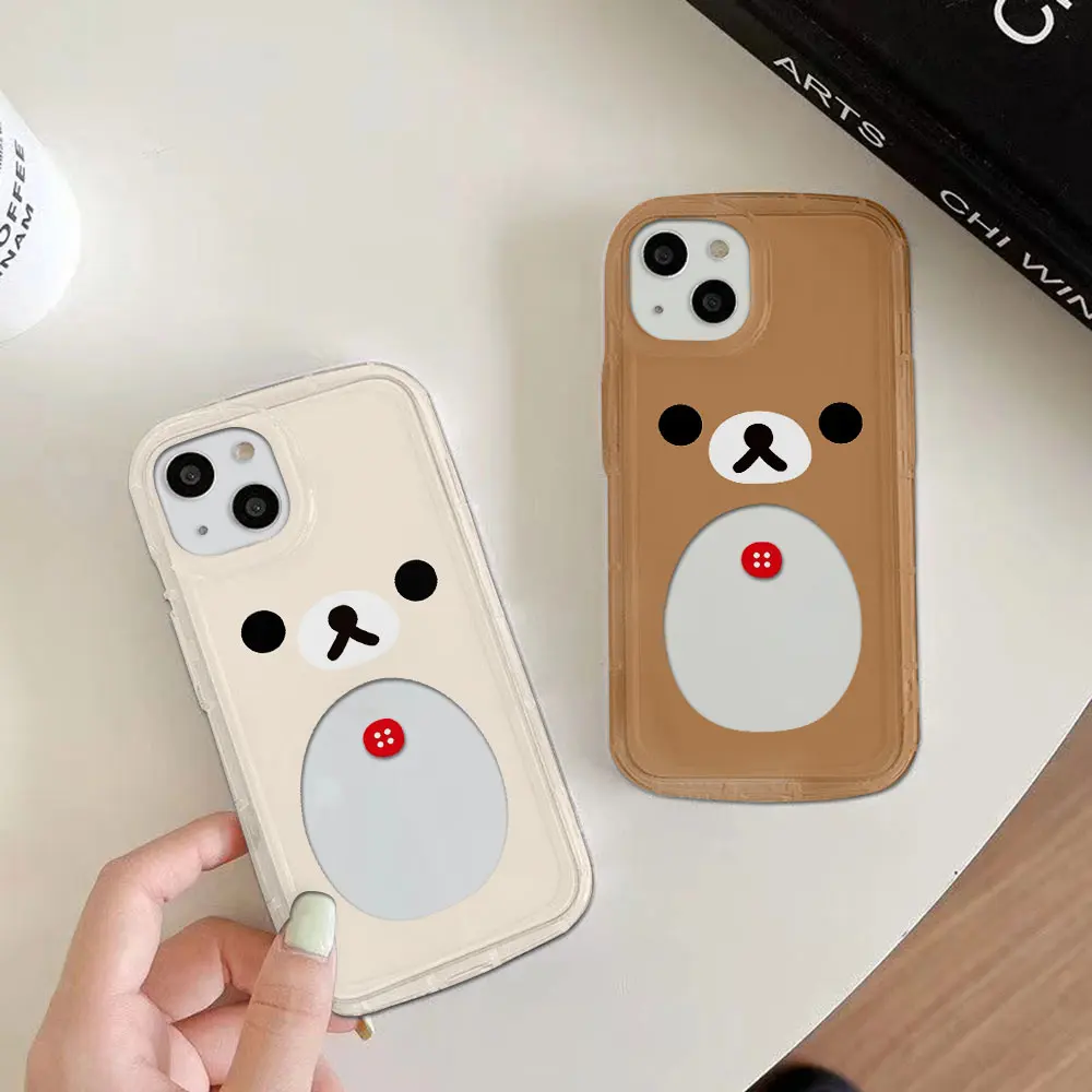 Fashion Cute Cartoon Rilakkuma Bear Clear Case for IPhone 16 15 14 13 12 11 Pro Max 7 8 Plus XR XS SE2020 Airbag Cover