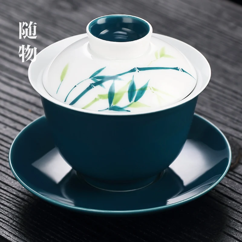 

Hand-painted HigH-end White Porcelain Covered Cup, Anti Scalding, Three TalenTs Brewing Bowl, CeramiC Kung Fu Tea