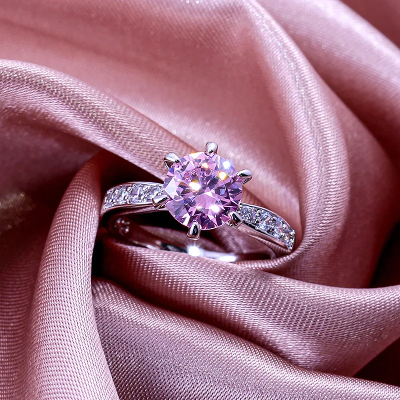 

New Classic Silver Plated Engagement Rings For Women Shine Blue Pink CZ Stone Inlay Fashion Jewelry Elegant Wedding Party Gift