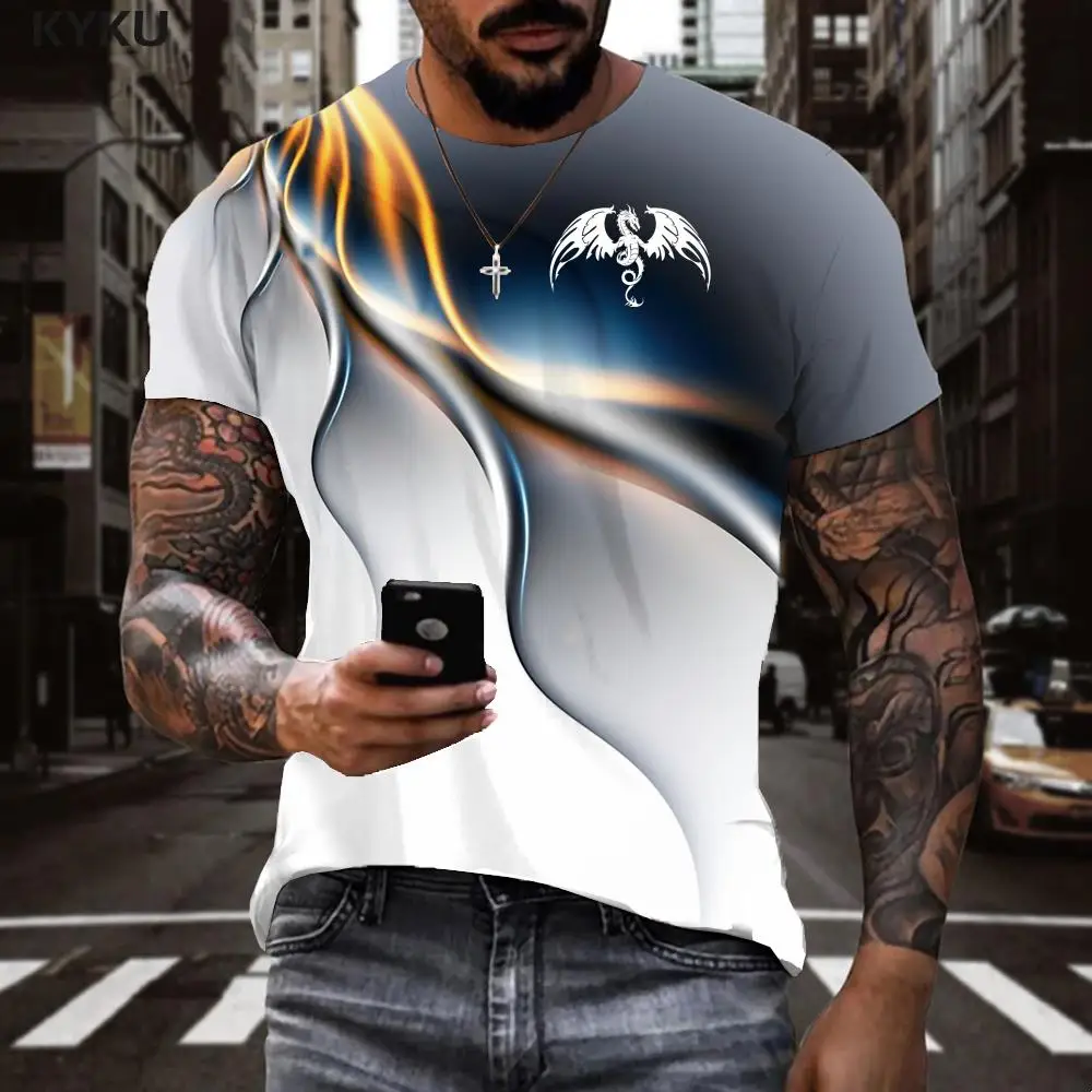 

KYKU Brand Fashion T-shirt Men Breathable T-shirts 3d Dragon Tshirt Printed Grey Funny T shirts Anime Clothes Mens Clothing