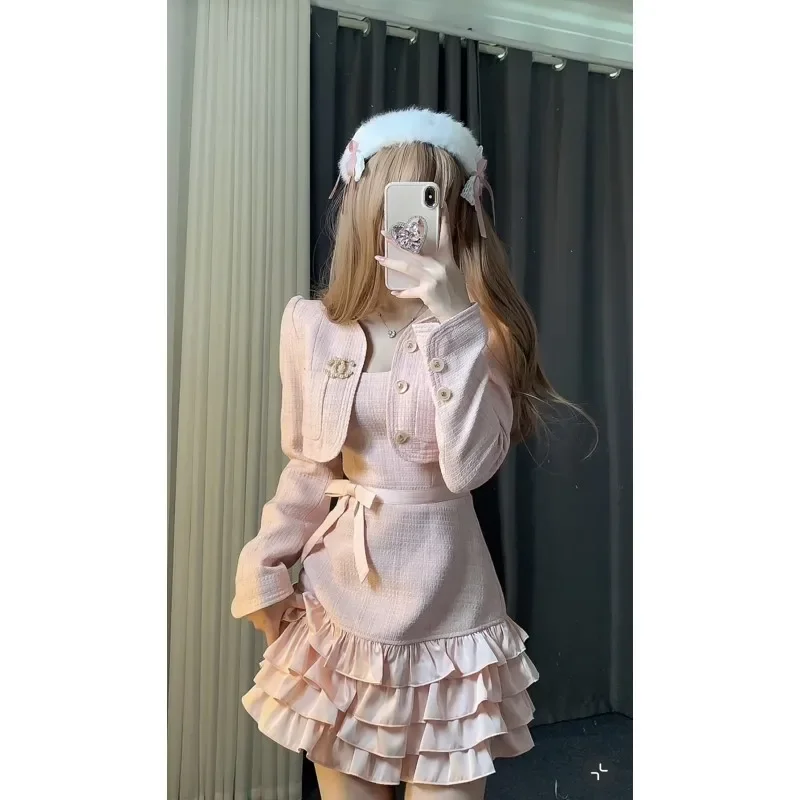 Элегантный твидовый модный костюм укороченная куртка с рюшами по краям