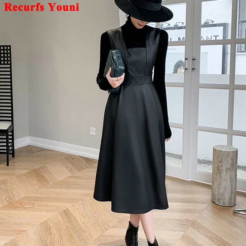 Платье женское из натуральной кожи во французском стиле Хепберн модная