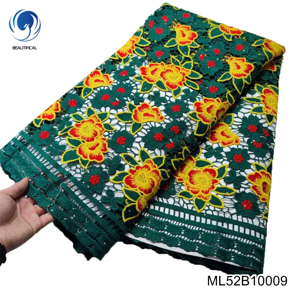 

Latest 10 Color water-soluble cloth with rhinestones 2022 green nigerian milk silk lace fabric for party dress ML42G93