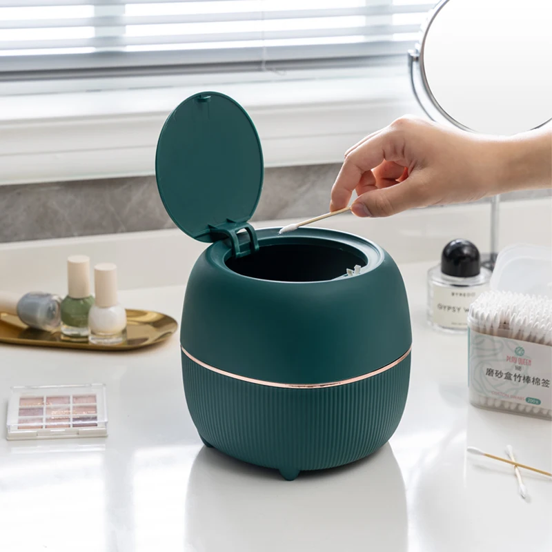 

Smart Mini Trash Bin For Kitchen Round With Lid Plastic Push-Type Trash Can Household Bucket Living Room Desktop Office Supplies