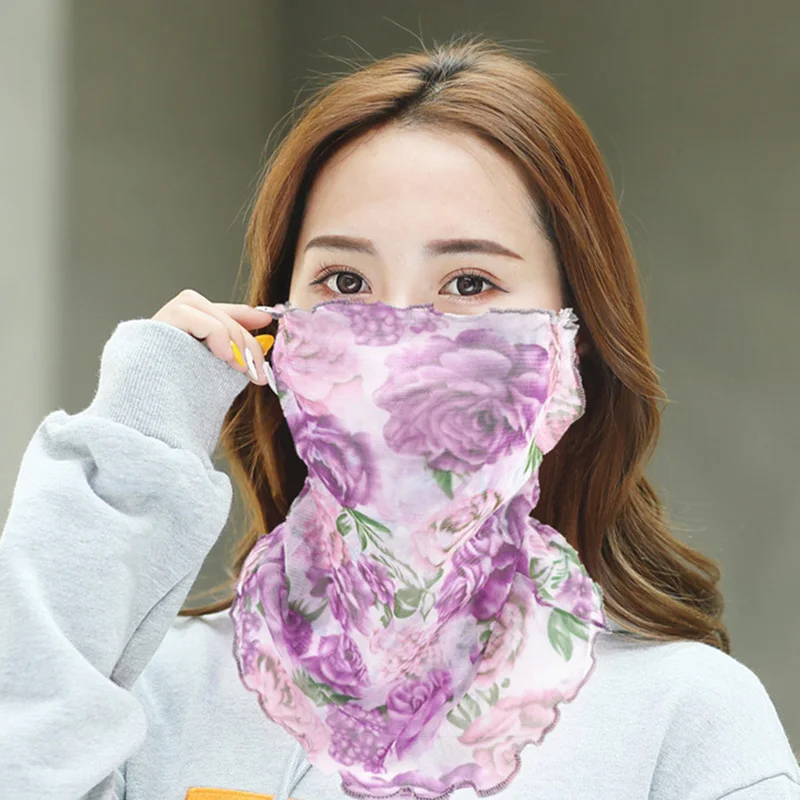 

Summer Face Scarf for Women Sunscreen Ring Neck Scarves Foulard Bandana Floral Print Lady Shawls Head Wraps Cover