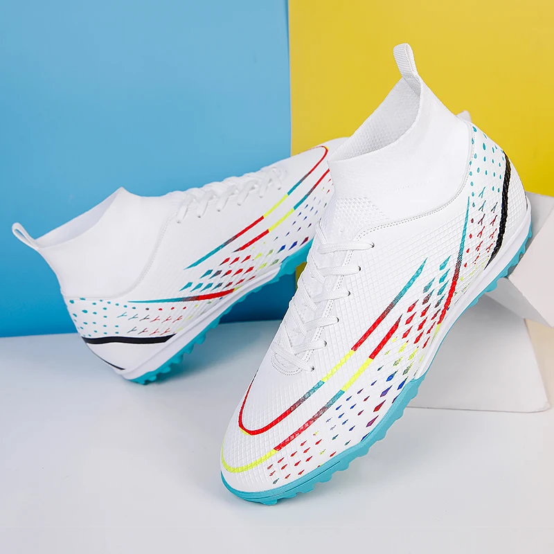 

Ultralight High Ankle Soccer Shoes Men Training Sneakers Turf Football Boots Kids AG/TF Soccer Socks Cleats Sports Shoes Women
