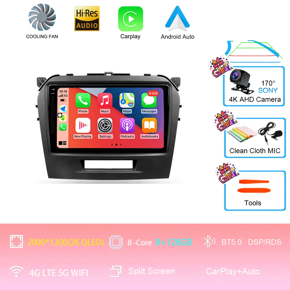 Android 15 для Suzuki Vitara 4 2017-2022 Автомобильное радио Стерео Мультимедийная навигация GPS Видеоплеер Беспроводной Carplay Auto DSP RDS