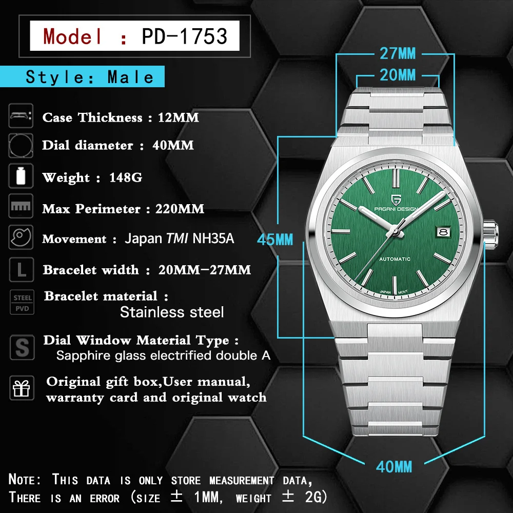 PAGANI DESIGN мужские автоматические механические наручные часы спортивные 100 мм AR