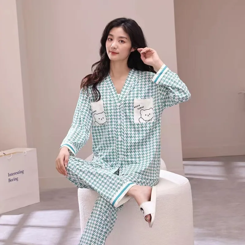 Spring and Autumn Pajamas Women's Set Spring and Autumn Winter Sexy Plus Size Student Lovely Long-Sleeve Home Clothes Women's