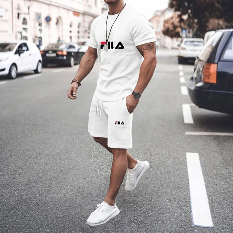 

Two Piece Set Mens Outfits Cotton Tracksuit Men Casual Sweatsuit Short Sleeve T-Shirt Shorts Jogging Set Streetwear Joggers Set