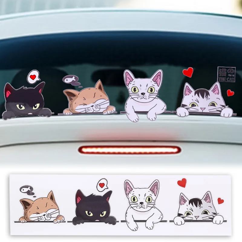 

4pcs Funny Cats Car Stickers Waterproof Sunscreen Sticker Window Creative Decoration Decals Auto Body Stylish Decor Accessories