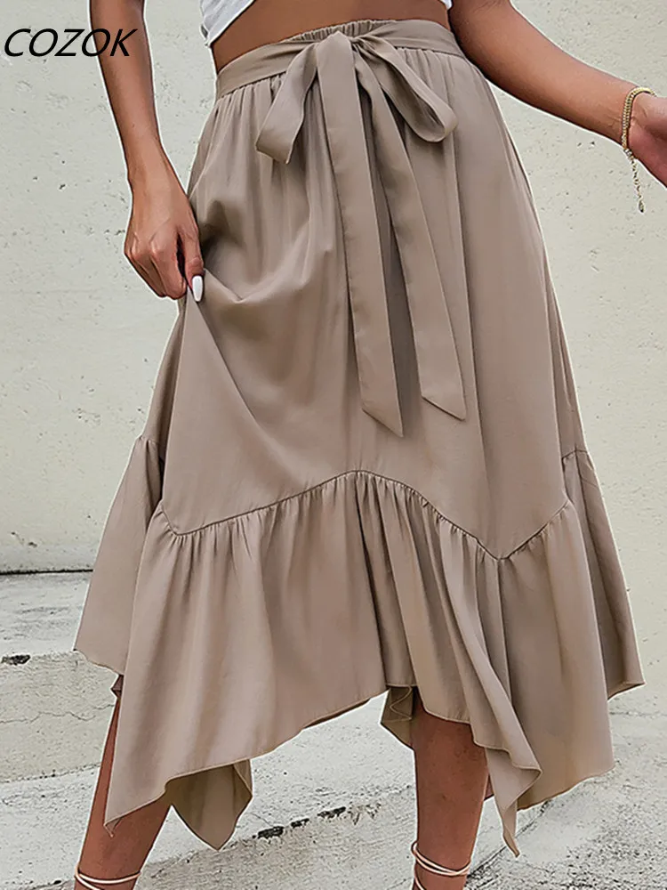 

Summer Vintage Loose Pleated Midi Skirt Women Casual Office Ladies Skirt 2023