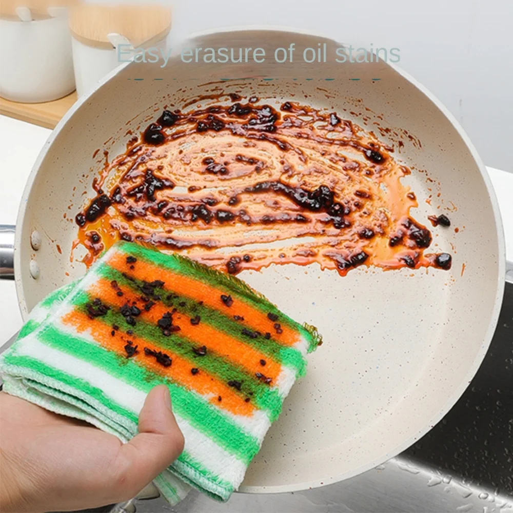 

3Pcs Bamboo Fiber Colorful Striped Dishwashing Towels Wet and Dry No Hair Removal Kitchen Water Absorbent Cleaning Cloth Home