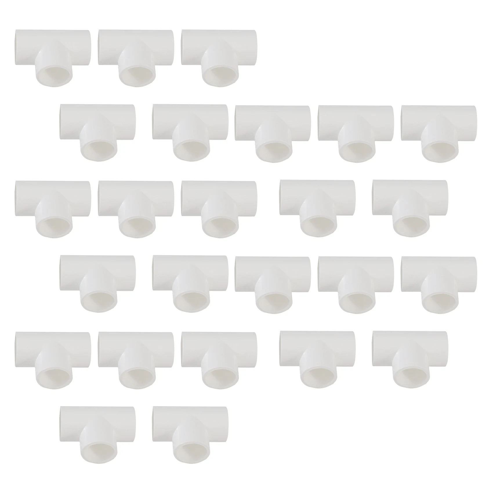 

20mm PVC Tee 3 Way Water Pipe Tube Adapter Connectors White 25 Pcs