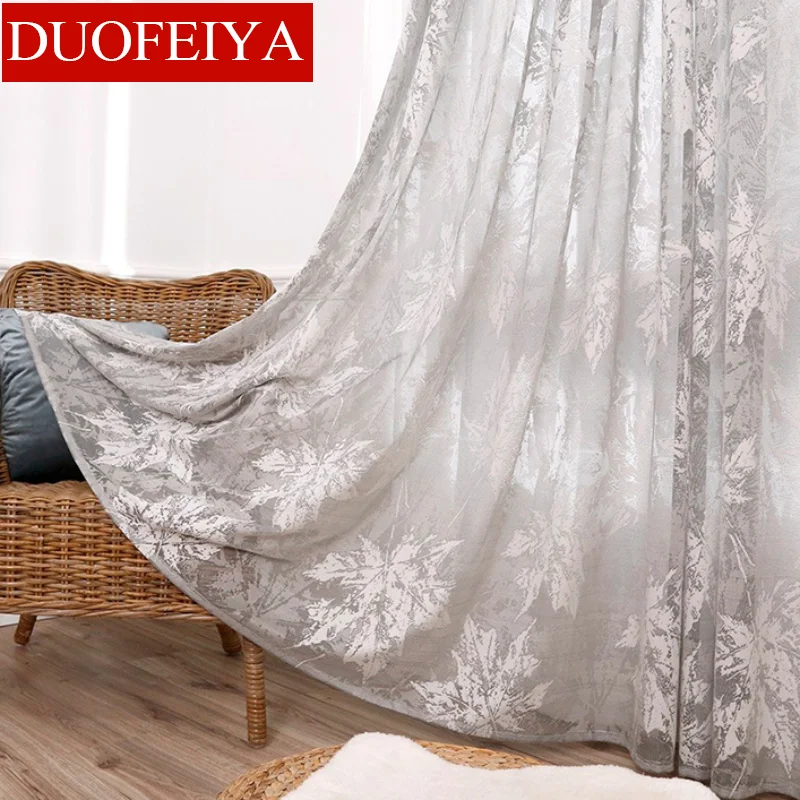 

New Chinese Style Maple Leaf Retro Window Curtain Decor Curtains for Living Dining Room Bedroom