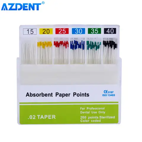 Стоматологические абсорбирующие бумажные точки AZDENT, влагопоглощающие бумажные наконечники, конус 0,02 0,04 0,06 F1 F2 F3, стоматологические клиники...